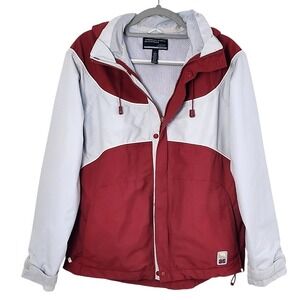 American Eagle AE77 Performance Red Gray Colorblock Hooded Windbreaker Jacket M